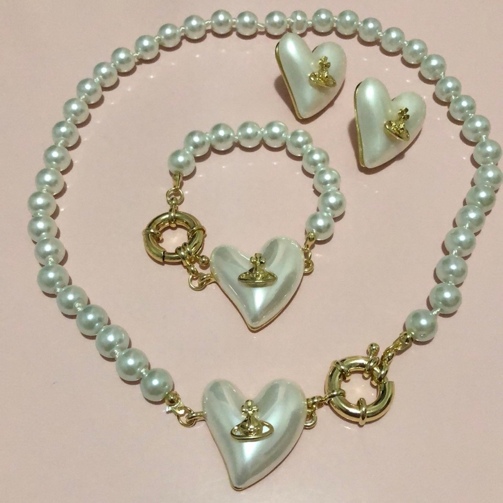 Heart Saturn Orb Pearl Jewelry Set